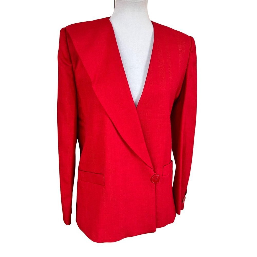 Vintage Peabody House Women Blazer Size Medium Red Professional Work Suit Jacket - Picture 2 of 12